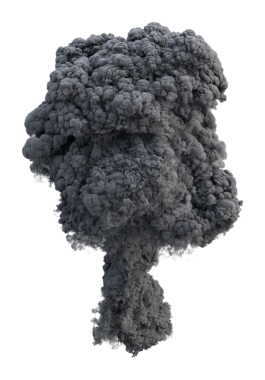 Farklı katmanlara ve büyük bir patlamaya benzeyen gerçekçi sıvı dinamiklerine sahip ses metrik duman bulutu