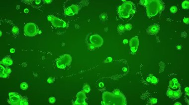 Floresan-yeşil görsel, bilimsel ve tıbbi araştırmalar için mikrobiyoloji, patoloji ve enfeksiyon dinamiğini gösteren, bir alana yayılan ve çoğalan bakterileri tasvir eder..