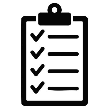 Bu resim işaretli siyah bir pano simgesini gösterir. Bir kontrol listesi, görevler ve belgeyi temsil ediyor. Bu iş ve organizasyon için uygundur..