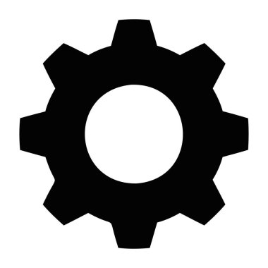 Beyaz arkaplanda izole edilmiş bir siyah dişli simgesi ayarları, seçenekleri veya mekanik süreçleri sembolize eder. Endüstriyi, mühendisliği ve teknoloji kavramlarını temsil eder..