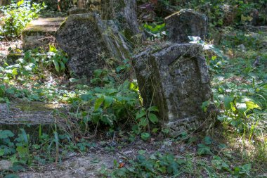 Kadim mezar taşı zamandan yana eğilmiş..