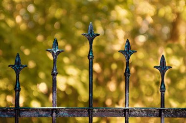 Vintage eski siyah Ferforje çit. Parça parça.