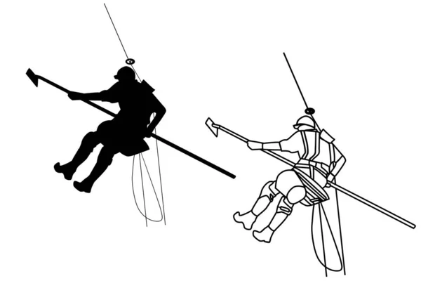 Endüstriyel dağcı resmi olan işçi ikonu. Pencere ve bina önü temizliği. Endüstriyel yükseklik.