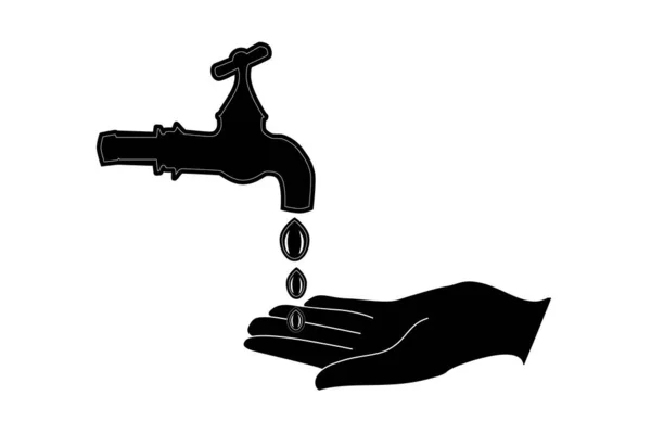 Afwassen Handen Silhouet Pictogram Handen Wassen Onder Kraan Handwas Plat — Stockvector