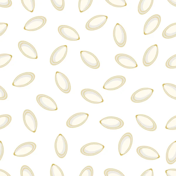 Бесшовный Узор Тыквенными Семенами Белом Фоне Сквош Целых Желтых Семян — стоковый вектор