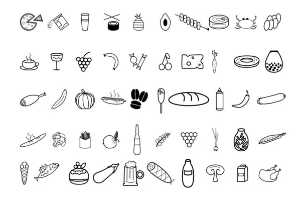 Food Cooking Icon Line Big Set Minimalist Outline Vector Symbols — Stock Vector