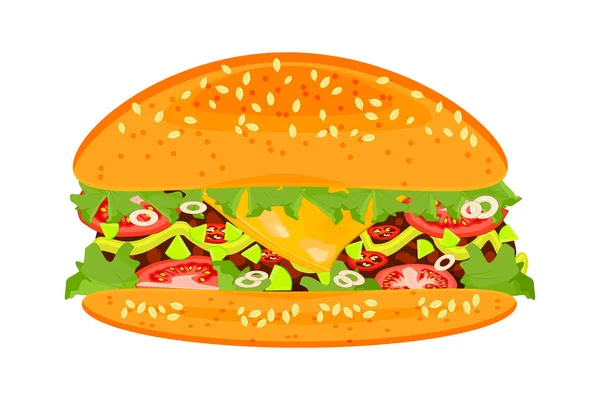 Burger Beyaz Arka Planda Izole Edilmiş Hamburger Klasik Amerikan Çizburgeri — Stok Vektör