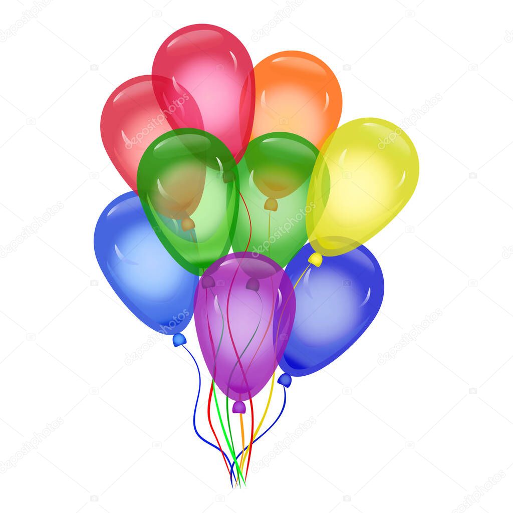 LGBT colorful balloons isolated on white background. Helium balloons composition in national colors of the rainbow flag. LGBT pride month balloon festival decoration. Celebrating gay people rights. Stock vector illustration