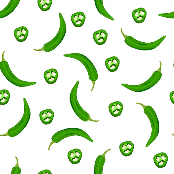 Pimientos Chile Patrón Sin Costura Textura Con Pequeño Jalapeño Verde — Vector de stock