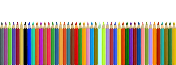 白を基調としたシームレスな色鉛筆行 多色クレヨンセット 色鉛筆の大きなコレクション 学校に戻る コピースペース付きオフィス用品のためのバナーストックベクトルイラスト — ストックベクタ