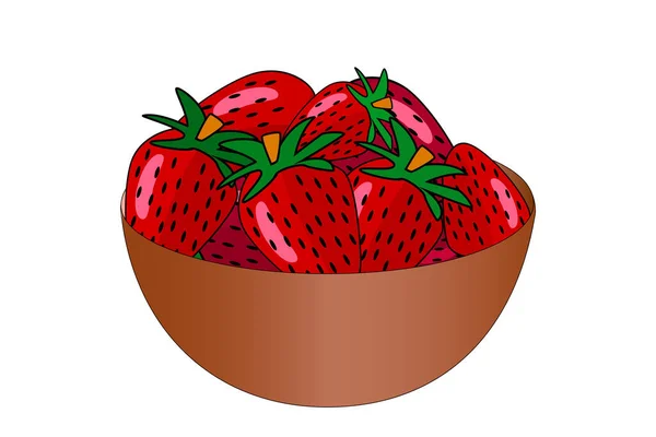 Fresas Tazón Aislado Sobre Fondo Blanco Hermosas Bayas Jugosas Plato — Vector de stock