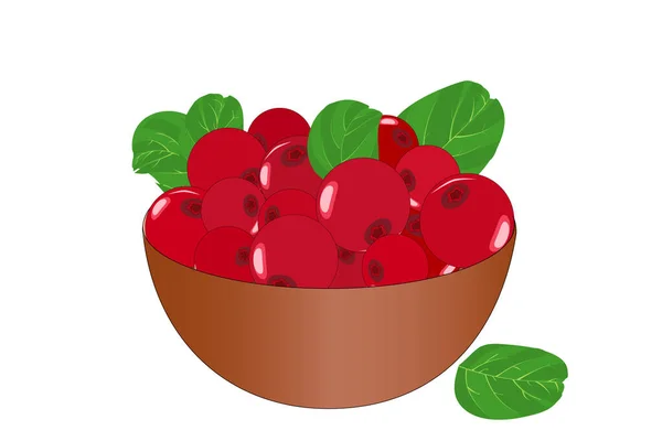 一碗美味多汁的覆盆子 在白色的背景上隔离开来 在棕色的碗里堆满了新鲜的红莓 厨房用具的设计元素 满盘漂亮的多汁浆果 丰硕的收成 有机水果 种群矢量说明 — 图库矢量图片