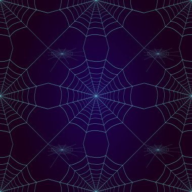 Cadılar Bayramı örümcek ağı kusursuz desen. Ağı olan yaratıcı, ürpertici bir arka plan. Karanlık arka planda Neon cadılar bayramı örümcek ağı. Renkli örümcek ağı dikişsiz arkaplan örümceği dokusu. Stok vektör illüstrasyonu