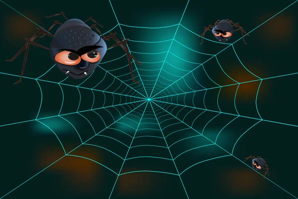 Halloween Banner Spiders Spiderweb Halloween Sale Background Poster Creepy Spiders — Stock Vector