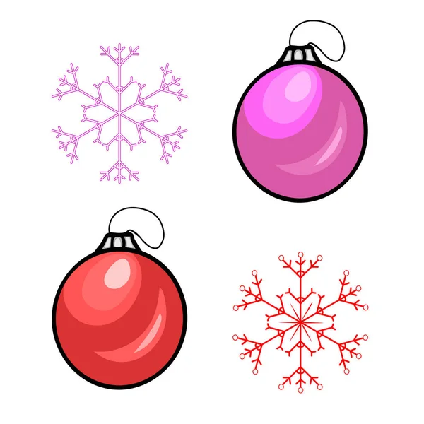 Set Christmas Balls Snowflakes Isolated White Background Christmas Ornament Flat — Stock Vector