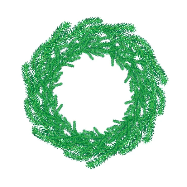 Green Christmas Fir Wreath Isolated White Background Christmas Wreath Decoration — Stock Vector