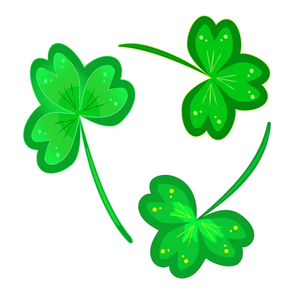 白い背景で隔絶されたクローバー 幸運3枚の葉のクローバーやシャムロックは 聖パトリックの日のためのアイコンを設定します 緑のクローバーの葉のセット アイルランドの祝日 アイルランドの祭典 ストックベクトルイラスト — ストックベクタ