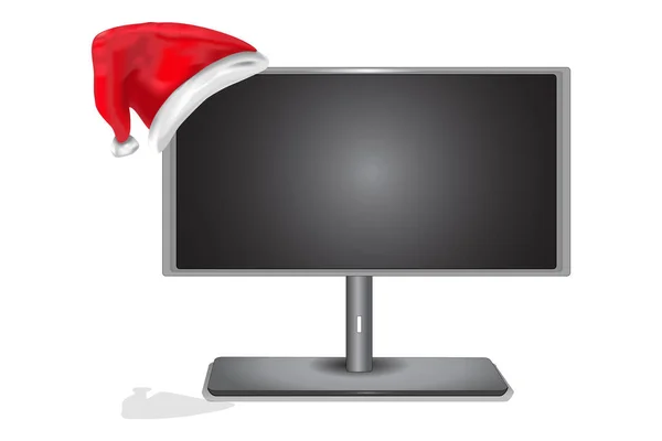 Weihnachten Computermonitor Isoliert Auf Weißem Hintergrund Weihnachten Oder Neujahr Bildschirm — Stockvektor