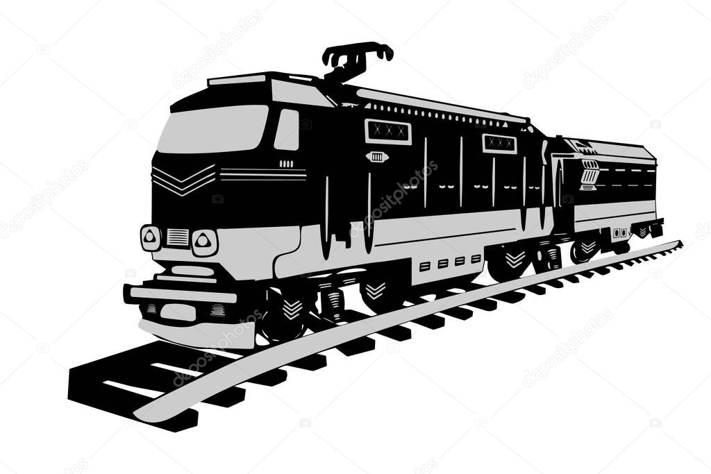 High speed train isolated on white background. Locomotive icon, logo or sign in flat style. Fast cargo train on a rail road. Freight train electric engine. Metro train silhouette. Stock vector illustration