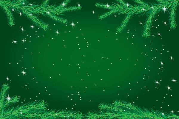 Green Christmas Background Fir Stars Snowflakes New Year Sale Holiday — Stock Vector