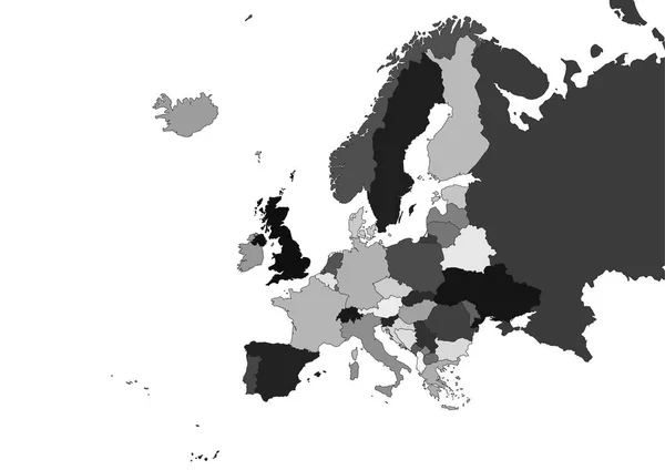 Mapa Los Países Europeos Escala Grises — Archivo Imágenes Vectoriales