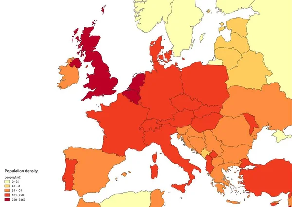 ヨーロッパで世界の人口密度の地図 — ストックベクタ