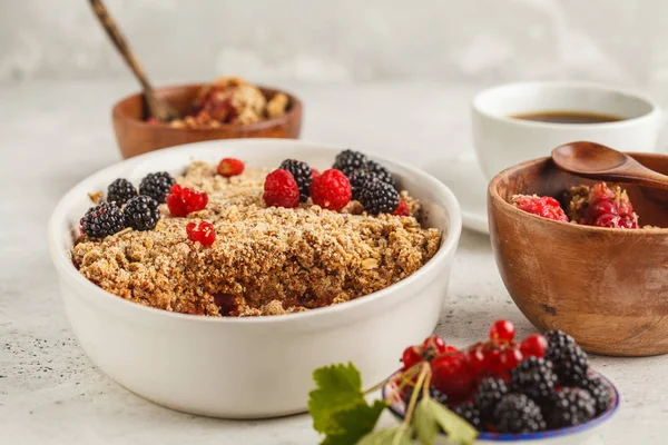 Breakfast Coffee Crumble Pie White Background Healthy Breakfast Concept Vegan — Stock Photo, Image