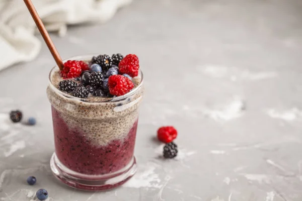 Smoothie Aux Baies Pudding Chia Pour Petit Déjeuner Dans Verre — Photo