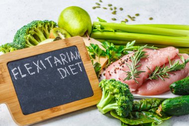 Flexitarian diyet gıda arka plan kavramı, üstten görünüm.