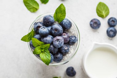 Yaban mersini ve cam nane ile Chia puding 