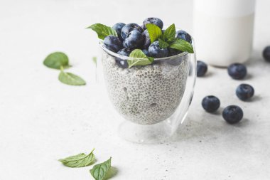 Yaban mersini ve cam nane ile Chia puding 