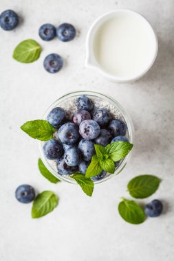 Yaban mersini ve cam nane ile Chia puding 