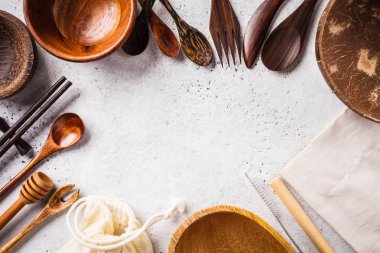 Eko Dostu bambu çatal-bıçak ve yemekler, kopya alanı, sıfır atık 