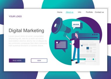 Web sitesi ve mobil web sitesi için web sayfası tasarımı Modern düz tasarım kavramı. Dijital pazarlamanın açılış sayfası şablonu. Düz vektör çizimi