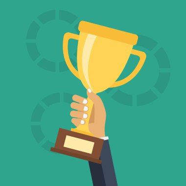 El tutma kupa. Kavramı kazanmak spor, iş için. Düz vektör çizim