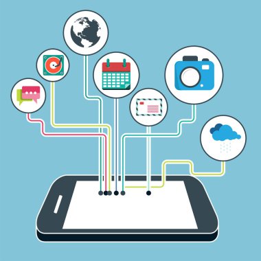 Mobil uygulamalar ve mobil geliştirme konsepti. Düz vektör çizimi.