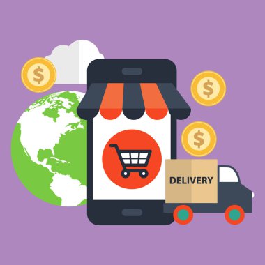 Satır emrinde. Tıklama başına ödeme satırı alışveriş, tarih, e-ticaret. Düz vektör çizim