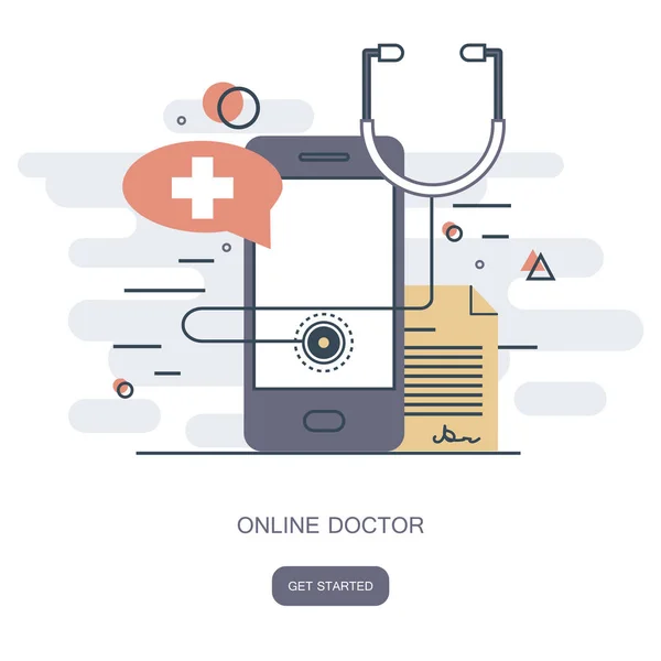 Line Doctor Concept Line Medische Consultatie Platte Vector Illustratie — Stockvector