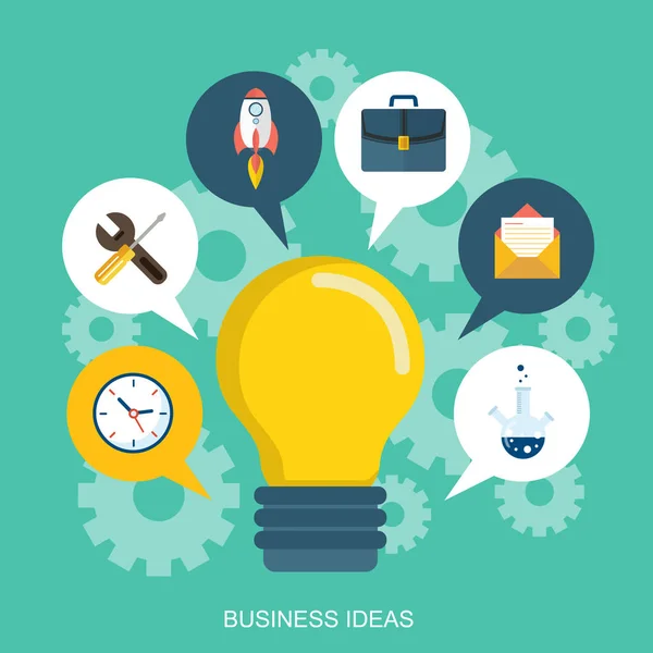 Ideias Negócios Conceitos Brainstorming Lâmpada Com Ícones Ilustração Vetorial Plana — Vetor de Stock