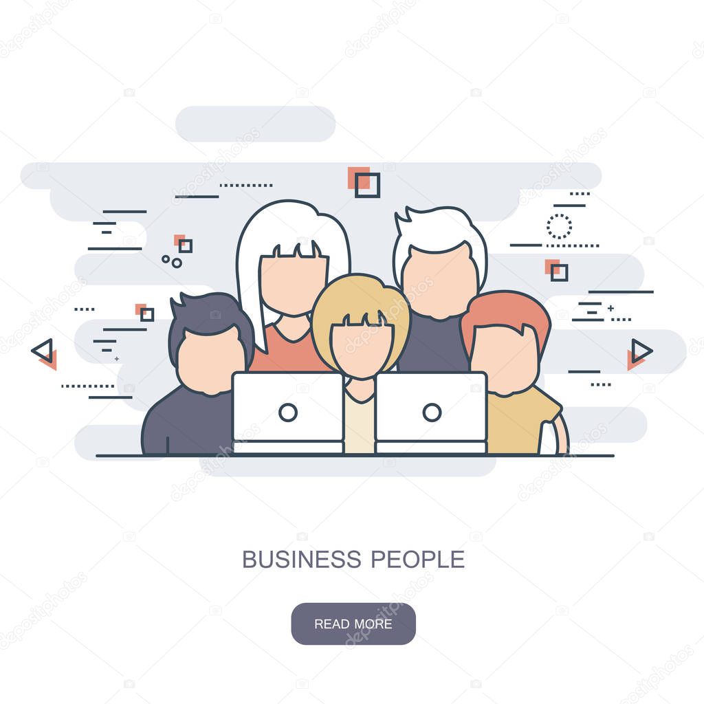 Set of business people. Avatars. Flat vector outline illustration