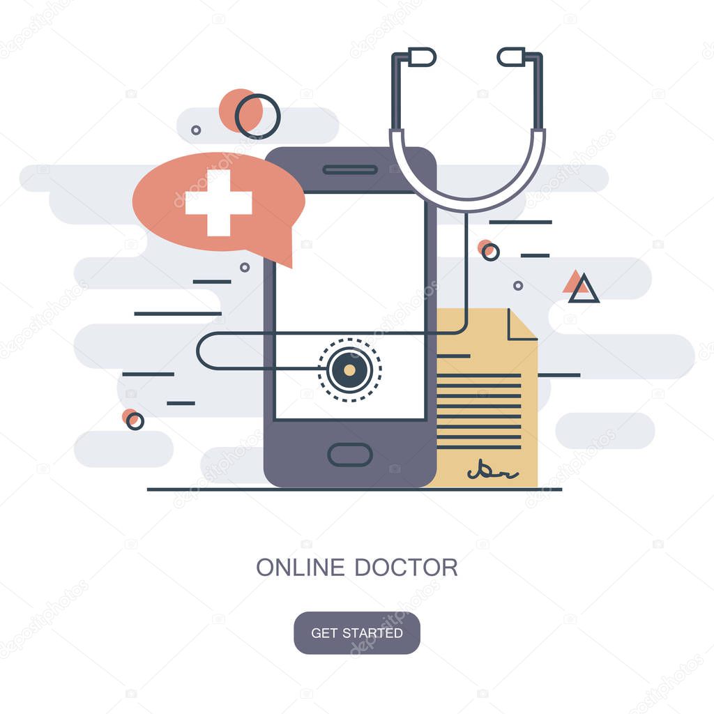 On line doctor concept. On line medical consultation. Flat vector illustration