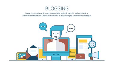 Gazete ya da dergi için köşe yazısı yazmak. Blog taslağı kavramı. Düz vektör illüstrasyonu