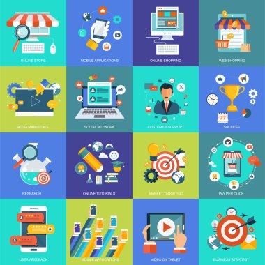 Simgeler zaman iş, yaratıcı süreç, tıklama başına ödeme arama, analiz, web için düz tasarımını ayarla para, hatta alışveriş. Web sitesi geliştirme ve cep telefonu hizmetleri ve uygulamaları için simgeler.