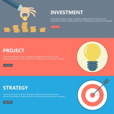 İş, finans, stratejik yönetim, yatırım, danışmanlık, ekip çalışması, proje için düz tasarım kavramları. Web afişleri ve tanıtım materyalleri için konseptler.