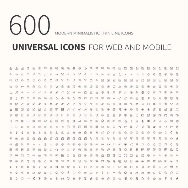 600 Simple Outline Flat Icons Set Universal Icons Website Mobile — Stock Vector