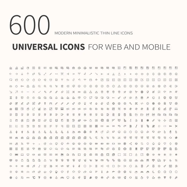 600 Eenvoudige Contour Platte Pictogrammen Set Universele Iconen Voor Website — Stockvector