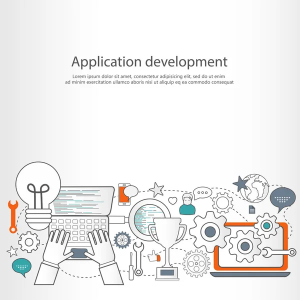 Application Development Outline Banner Flat Vector Illustration — Stock Vector