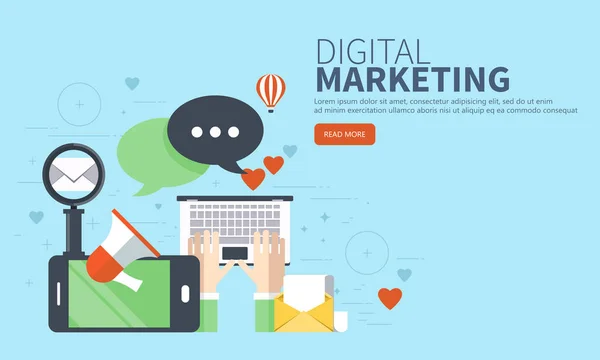 Conceito Marketing Digital Ilustração Vetorial Plana — Vetor de Stock