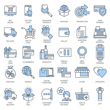 E ticaret ve alışveriş Icon collection. Düz vektör çizim