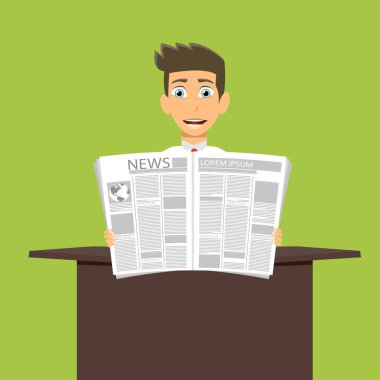 İşadamı gazete okuyor. Düz vektör çizimi